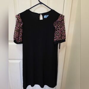 Floral Sleeve Black Dress